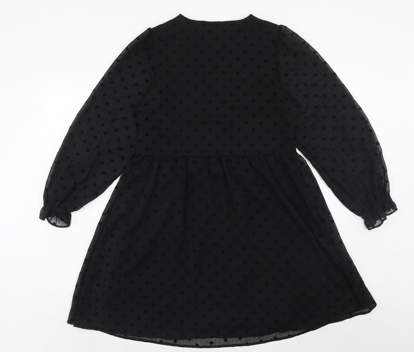 Marks and Spencer Womens Black Polka Dot Polyester Trapeze & Swing Size 10 V-Neck Button