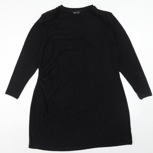 Marks and Spencer Womens Black Polyester T-Shirt Dress Size 24 Crew Neck Pullover