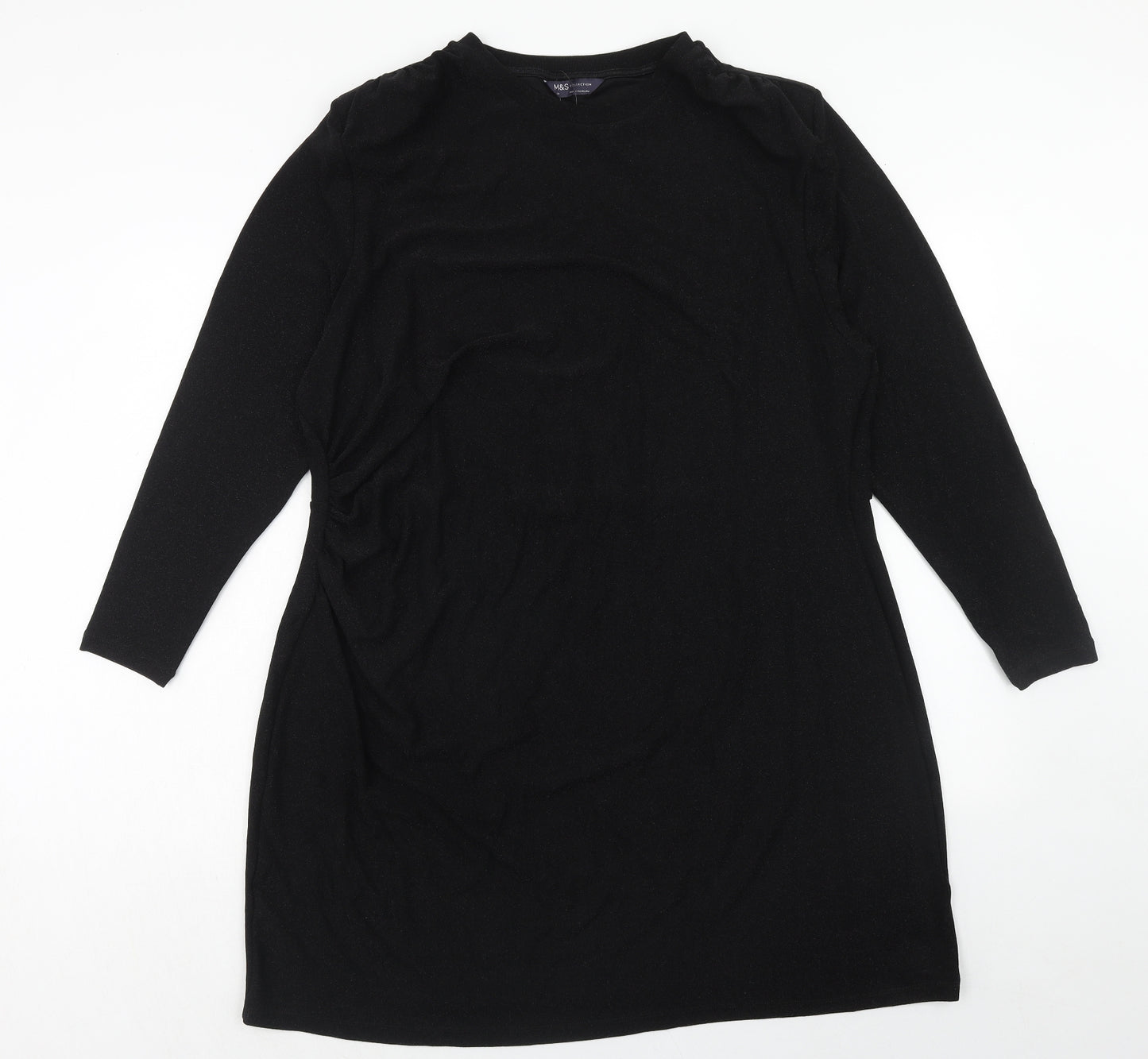 Marks and Spencer Womens Black Polyester T-Shirt Dress Size 24 Crew Neck Pullover