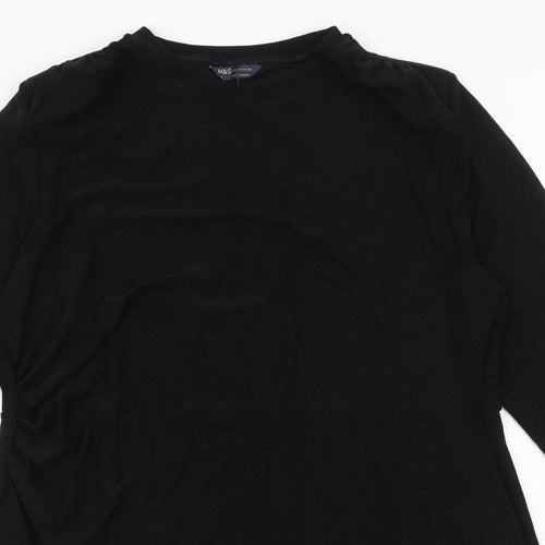 Marks and Spencer Womens Black Polyester T-Shirt Dress Size 24 Crew Neck Pullover