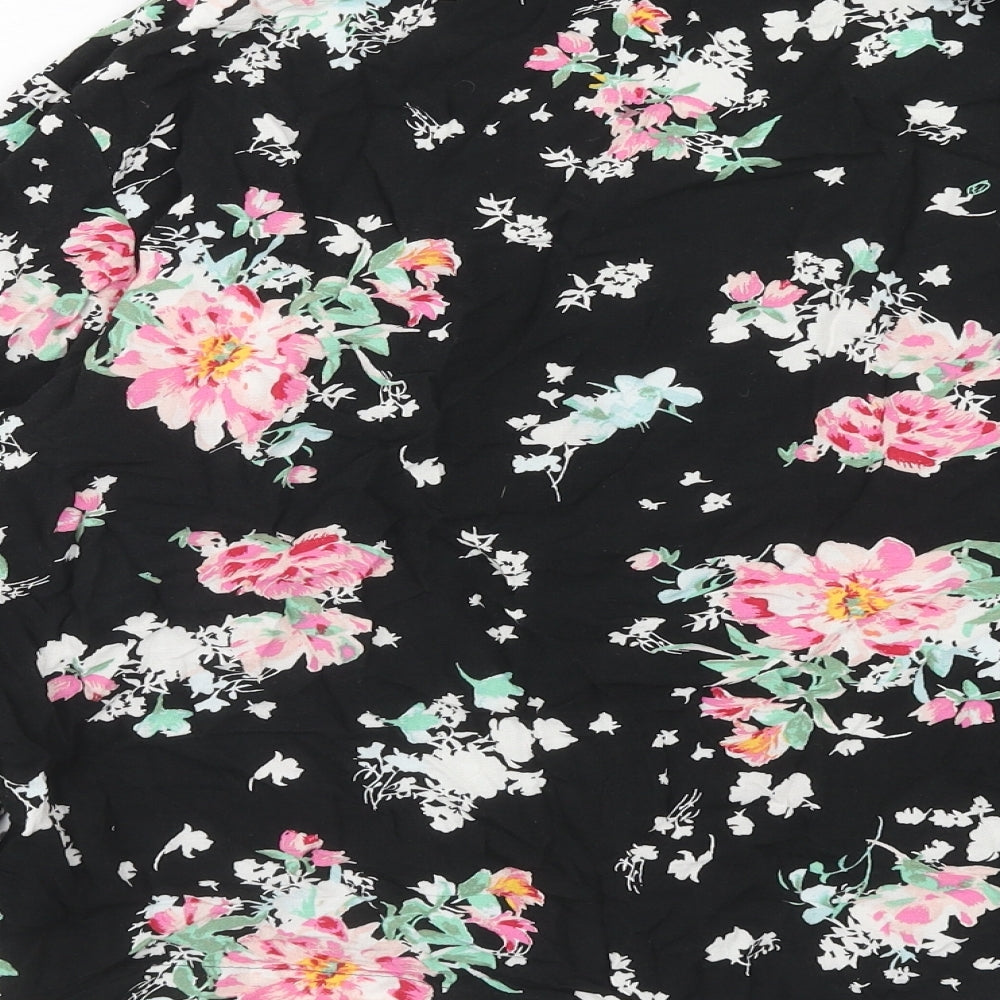 Marks and Spencer Womens Black Floral Viscose Basic Button-Up Size 12 Collared