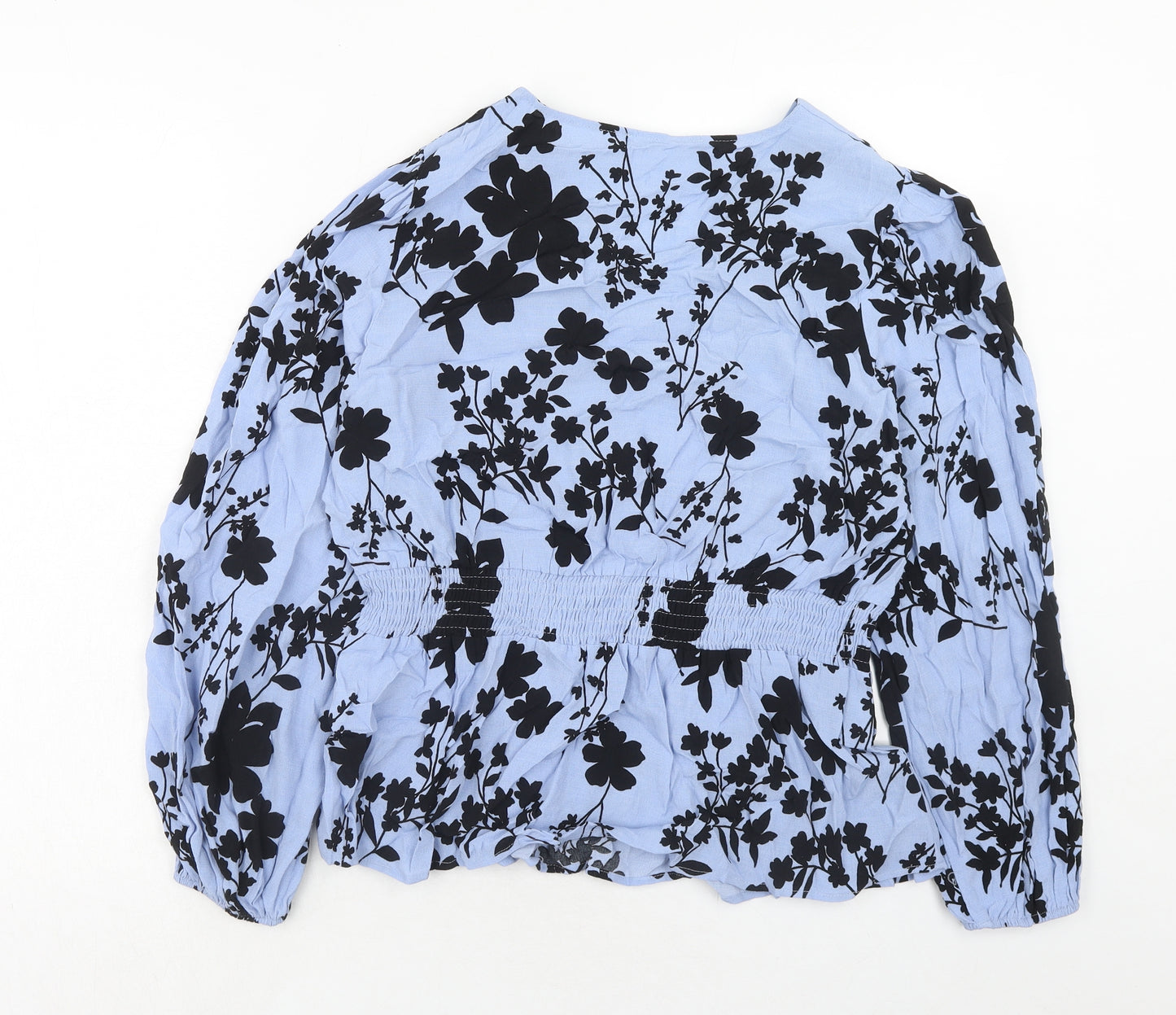 Marks and Spencer Womens Blue Floral Viscose Basic Blouse Size 16 V-Neck