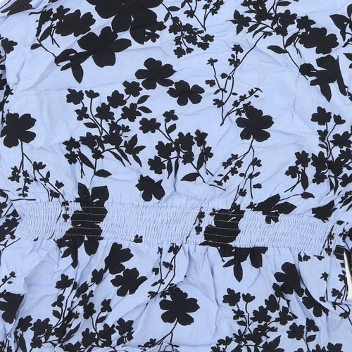 Marks and Spencer Womens Blue Floral Viscose Basic Blouse Size 16 V-Neck