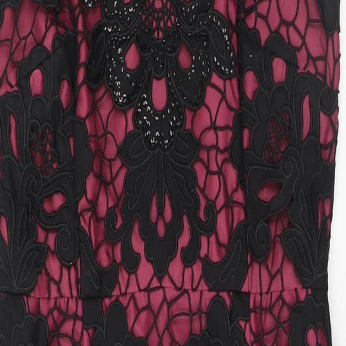 Monsoon Womens Purple Floral Cotton Shift Size 12 V-Neck Zip - Crocheted Lace Overlay