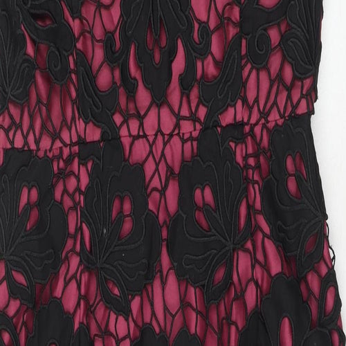 Monsoon Womens Purple Floral Cotton Shift Size 12 V-Neck Zip - Crocheted Lace Overlay