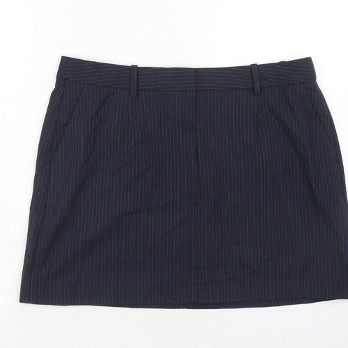 Marks and Spencer Womens Blue Striped Polyester A-Line Skirt Size 18 Zip