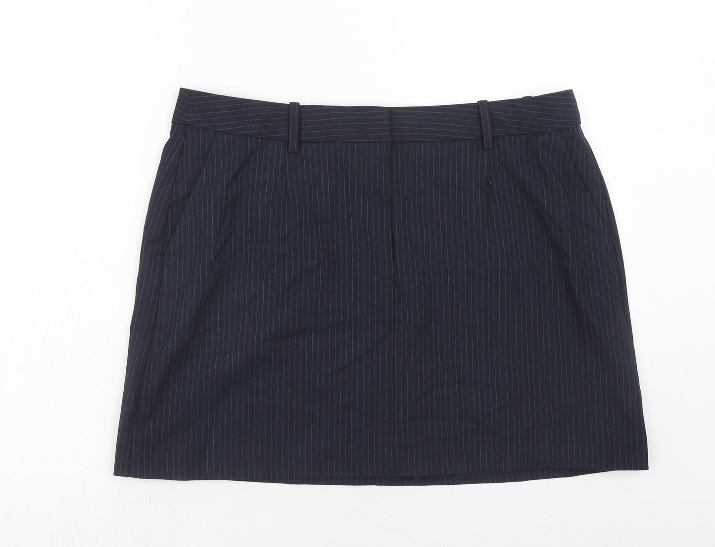 Marks and Spencer Womens Blue Striped Polyester A-Line Skirt Size 18 Zip