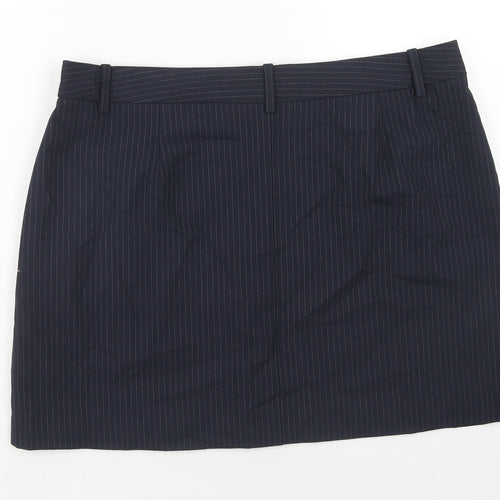 Marks and Spencer Womens Blue Striped Polyester A-Line Skirt Size 18 Zip
