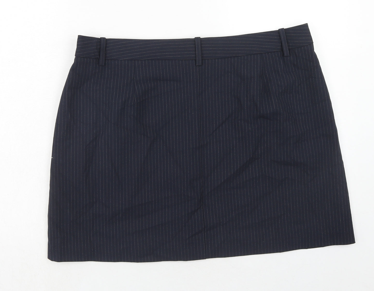 Marks and Spencer Womens Blue Striped Polyester A-Line Skirt Size 18 Zip