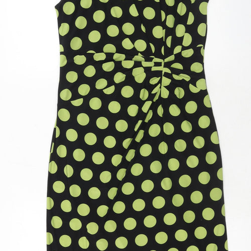 Precis Womens Green Polka Dot Polyester Sheath Size 10 Boat Neck Pullover - Ruched Detail