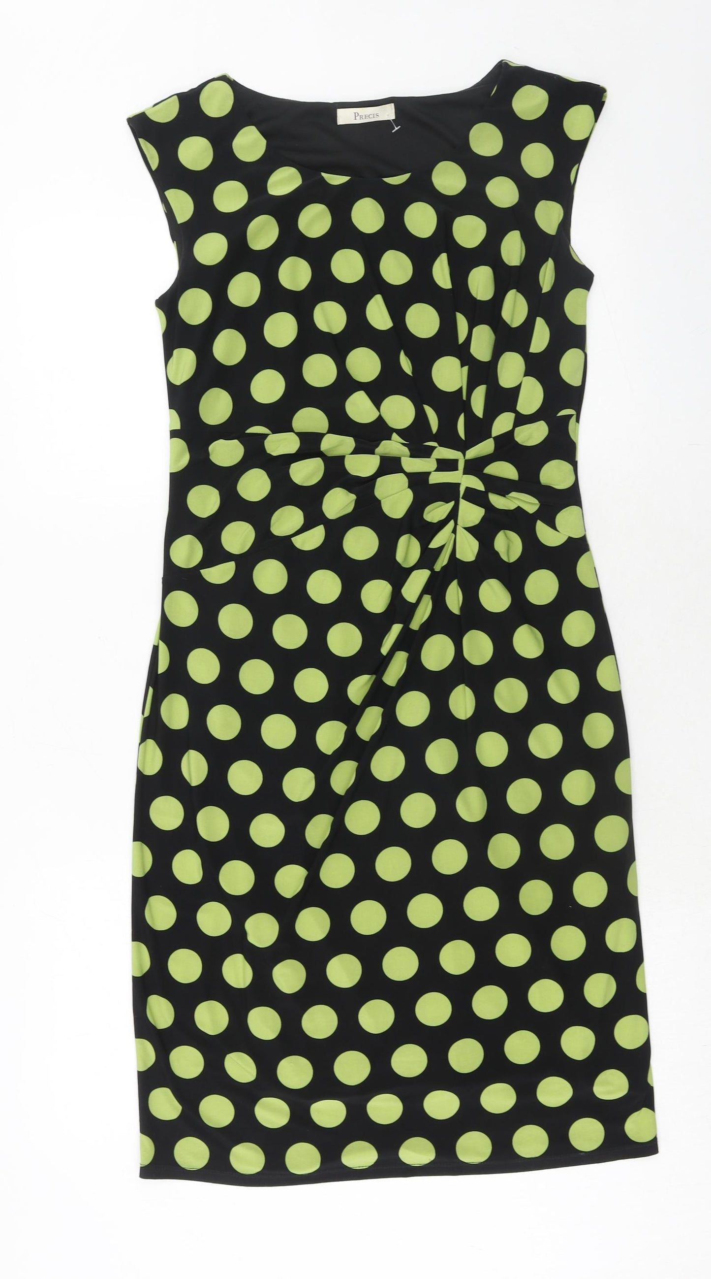 Precis Womens Green Polka Dot Polyester Sheath Size 10 Boat Neck Pullover - Ruched Detail