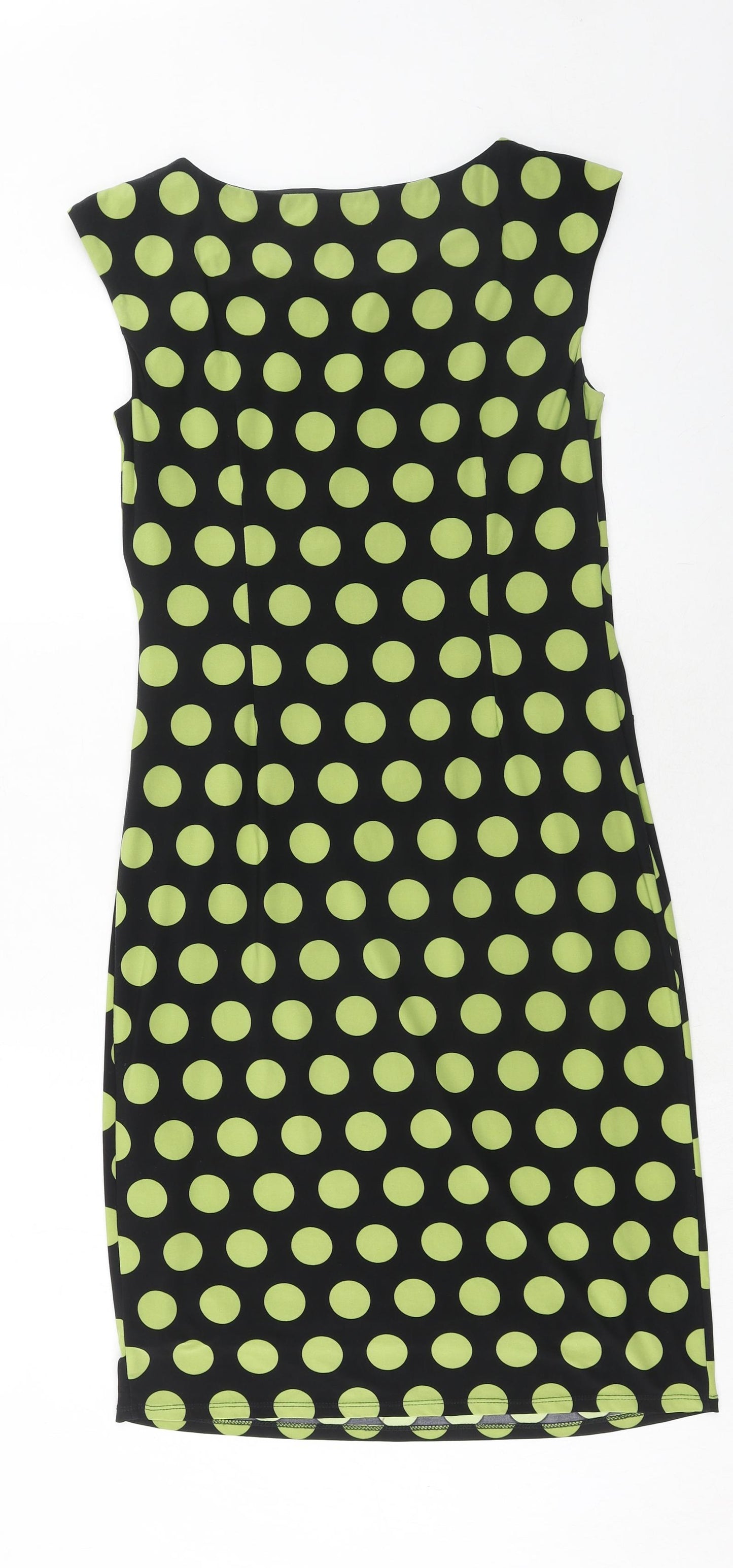 Precis Womens Green Polka Dot Polyester Sheath Size 10 Boat Neck Pullover - Ruched Detail