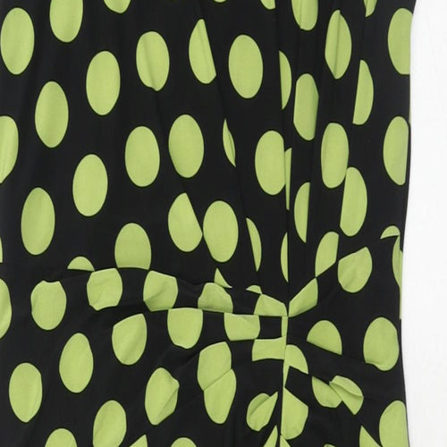 Precis Womens Green Polka Dot Polyester Sheath Size 10 Boat Neck Pullover - Ruched Detail