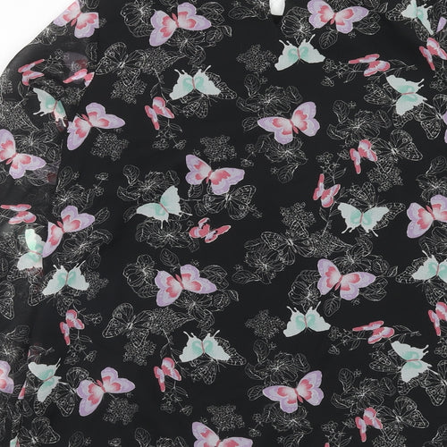 South Womens Black Geometric Polyester Basic Blouse Size 8 Round Neck - Butterfly