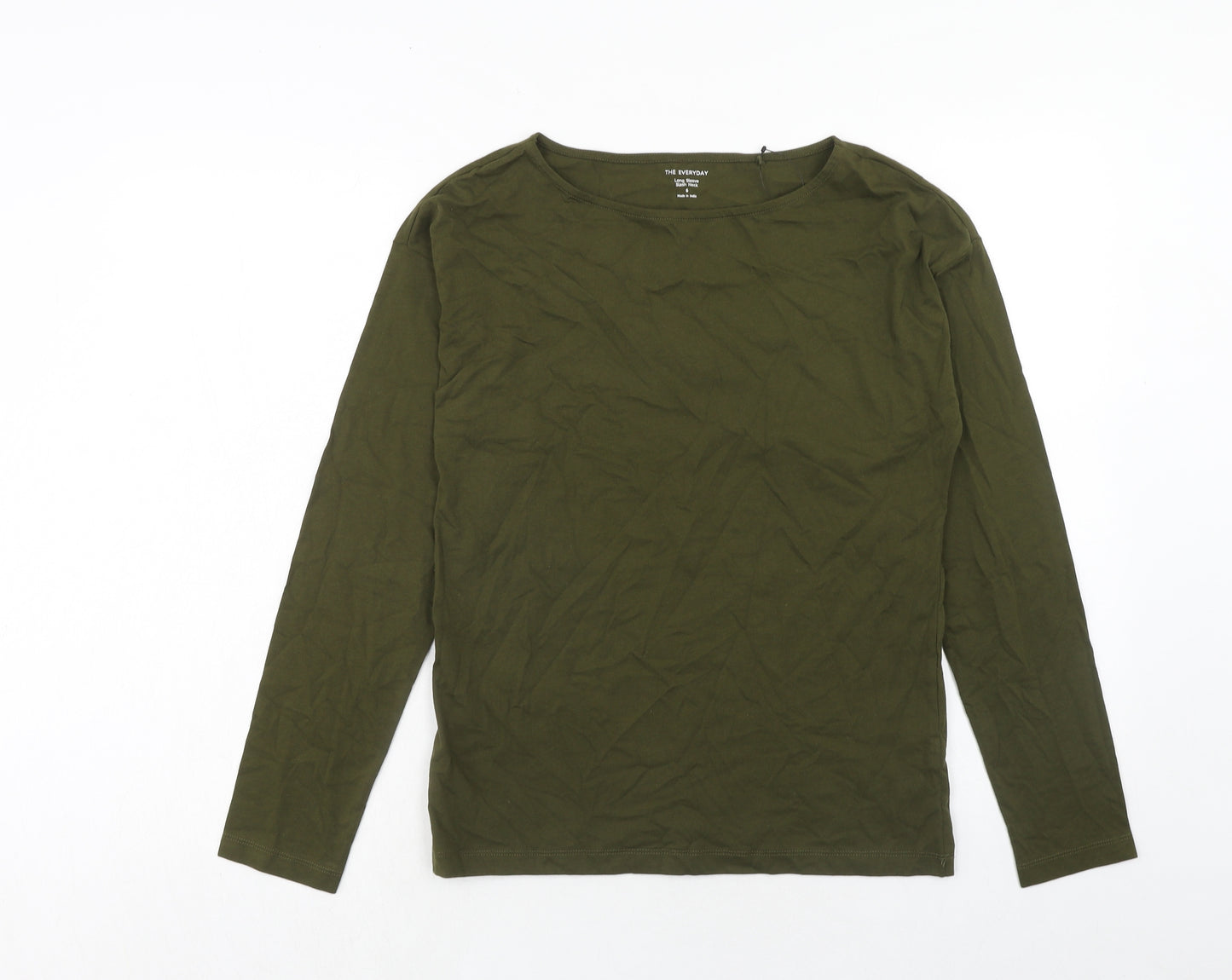 Marks and Spencer Womens Green Cotton Basic T-Shirt Size 6 Boat Neck