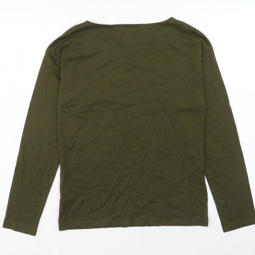 Marks and Spencer Womens Green Cotton Basic T-Shirt Size 6 Boat Neck