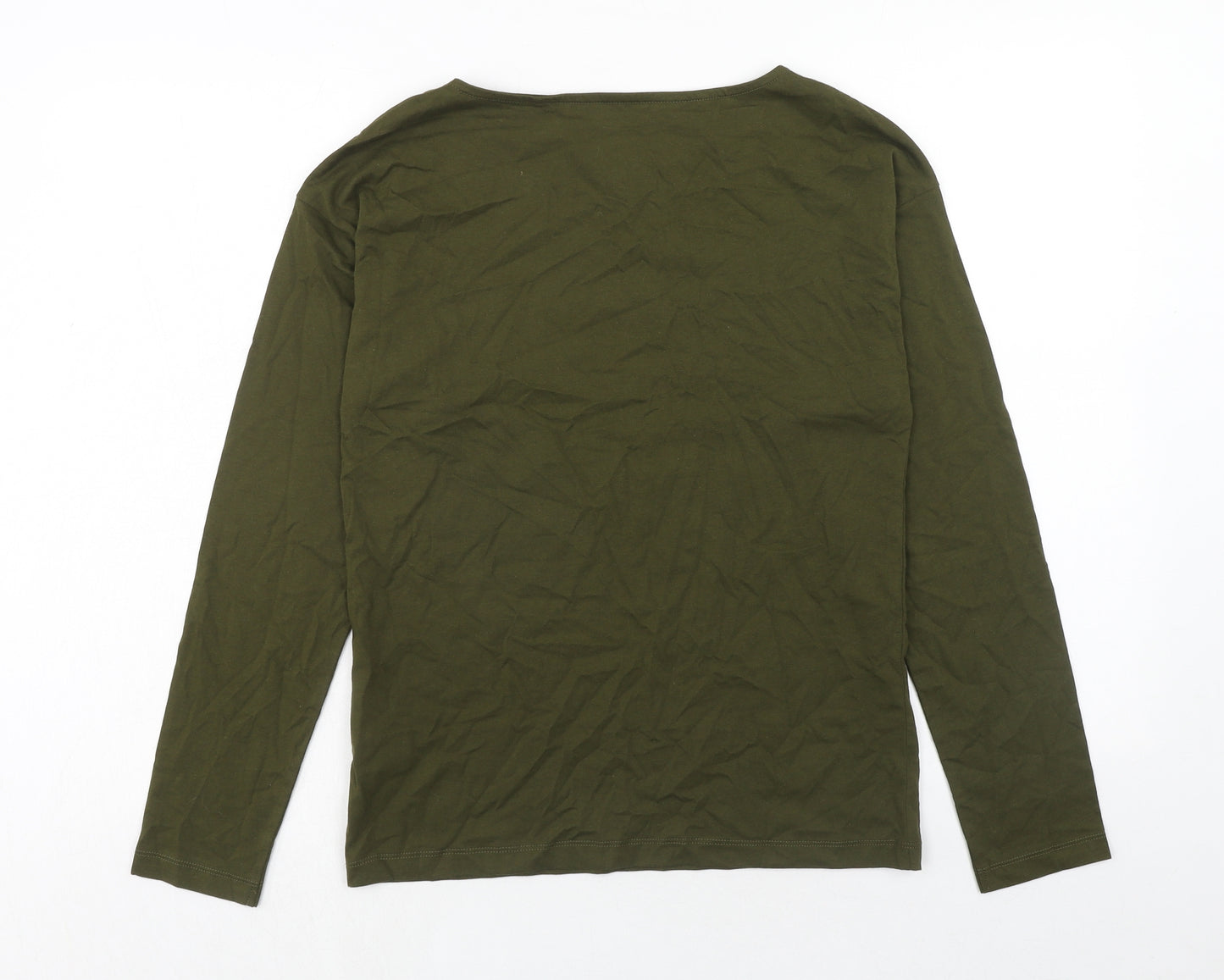 Marks and Spencer Womens Green Cotton Basic T-Shirt Size 6 Boat Neck