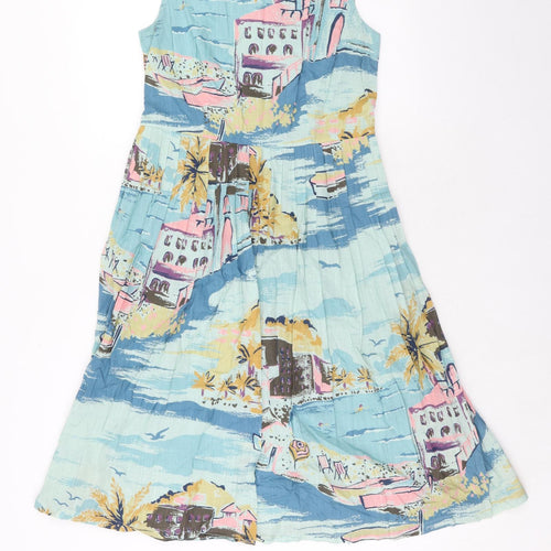 Boden Womens Blue Geometric Cotton Tank Dress Size 12 Scoop Neck Zip - Riviera Print