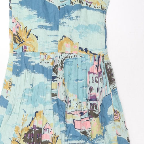 Boden Womens Blue Geometric Cotton Tank Dress Size 12 Scoop Neck Zip - Riviera Print