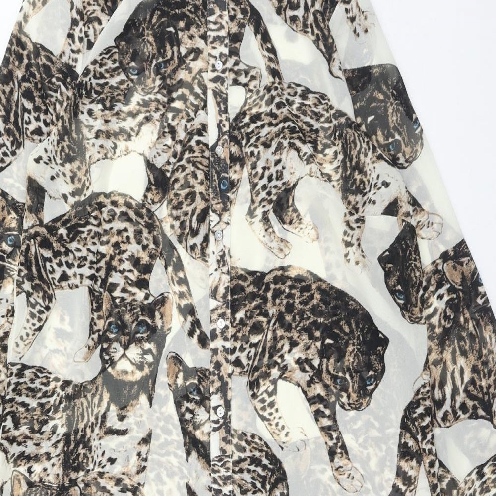 H&M Womens Brown Geometric Polyester Shirt Dress Size 12 Round Neck Button - Cat Pattern