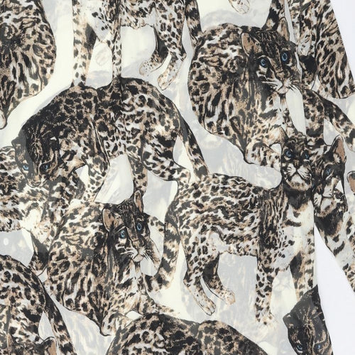 H&M Womens Brown Geometric Polyester Shirt Dress Size 12 Round Neck Button - Cat Pattern