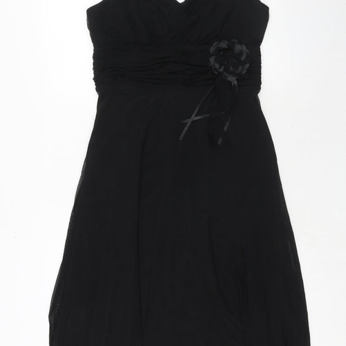NEXT Womens Black Nylon Trapeze & Swing Size 12 V-Neck Zip - Flower Detail