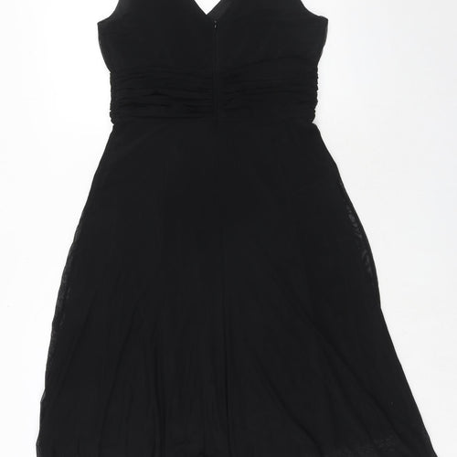 NEXT Womens Black Nylon Trapeze & Swing Size 12 V-Neck Zip - Flower Detail