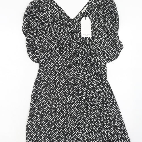 Brave Soul Womens Black Geometric Polyester A-Line Size M V-Neck Zip