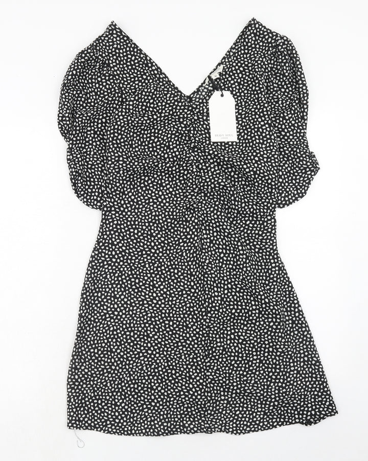 Brave Soul Womens Black Geometric Polyester A-Line Size M V-Neck Zip