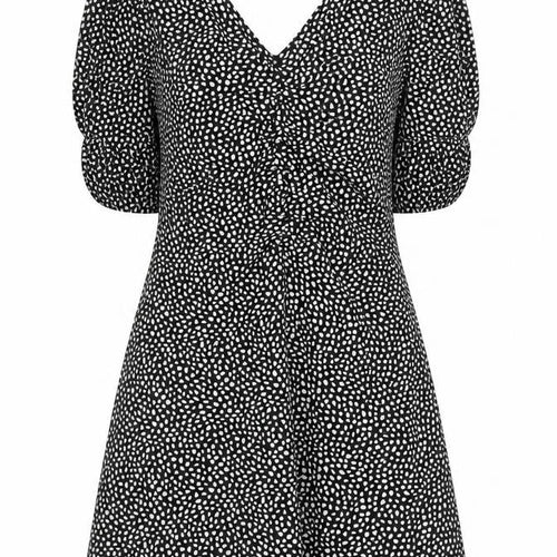 Brave Soul Womens Black Geometric Polyester A-Line Size M V-Neck Zip
