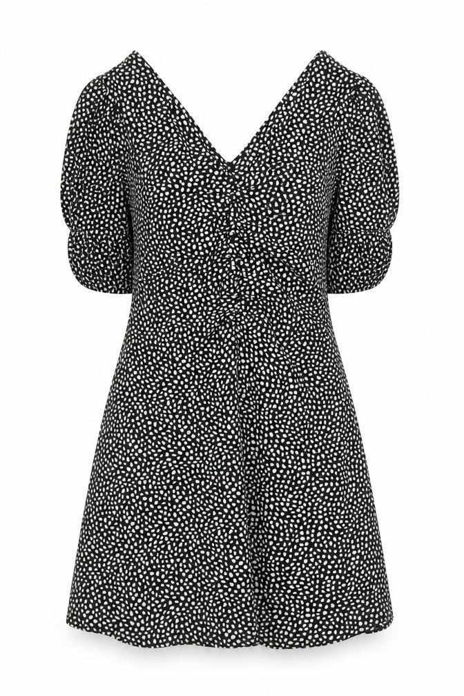 Brave Soul Womens Black Geometric Polyester A-Line Size M V-Neck Zip