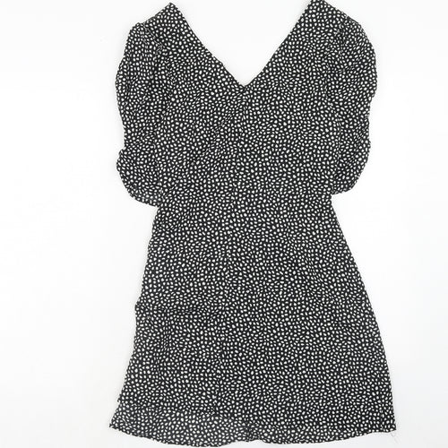 Brave Soul Womens Black Geometric Polyester A-Line Size M V-Neck Zip