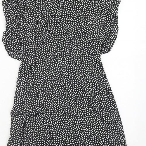 Brave Soul Womens Black Geometric Polyester A-Line Size M V-Neck Zip