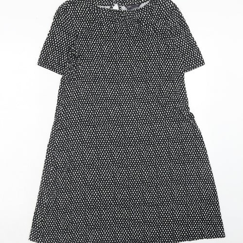 Marks and Spencer Womens Black Geometric Viscose A-Line Size 14 Round Neck Button