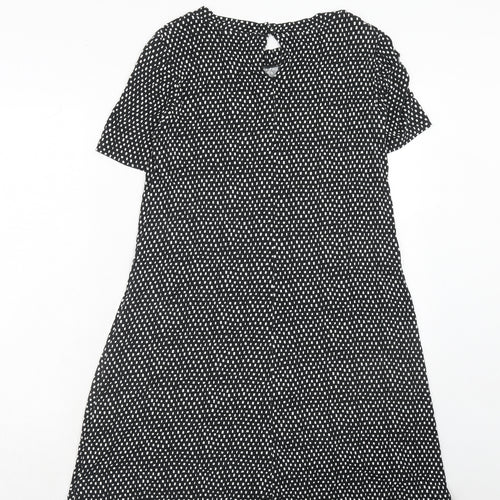 Marks and Spencer Womens Black Geometric Viscose A-Line Size 14 Round Neck Button