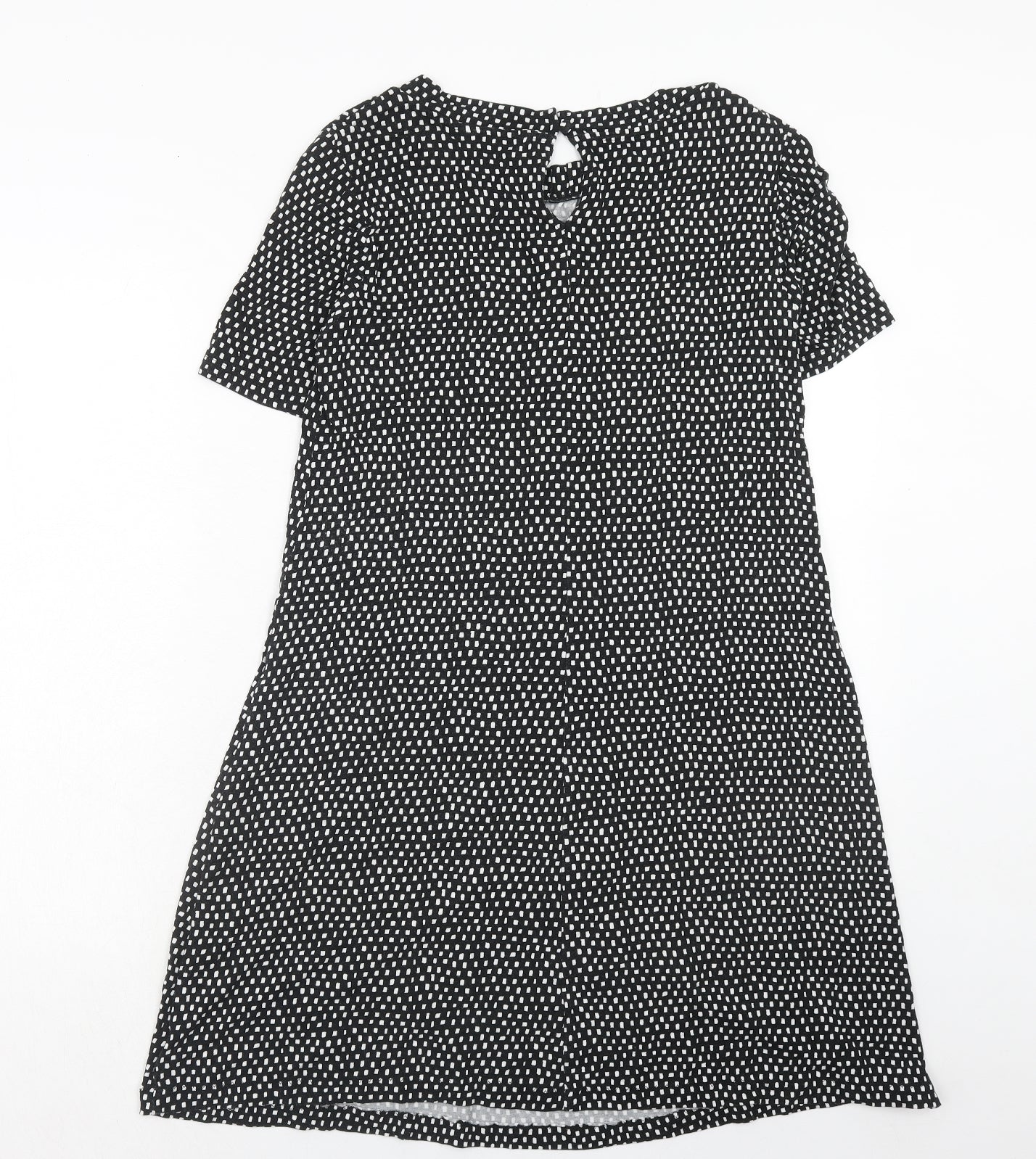 Marks and Spencer Womens Black Geometric Viscose A-Line Size 14 Round Neck Button
