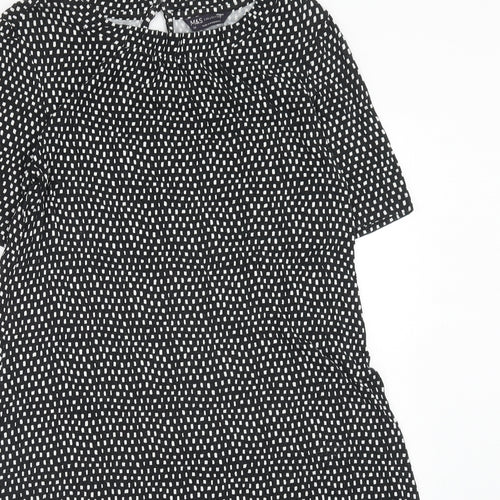 Marks and Spencer Womens Black Geometric Viscose A-Line Size 14 Round Neck Button