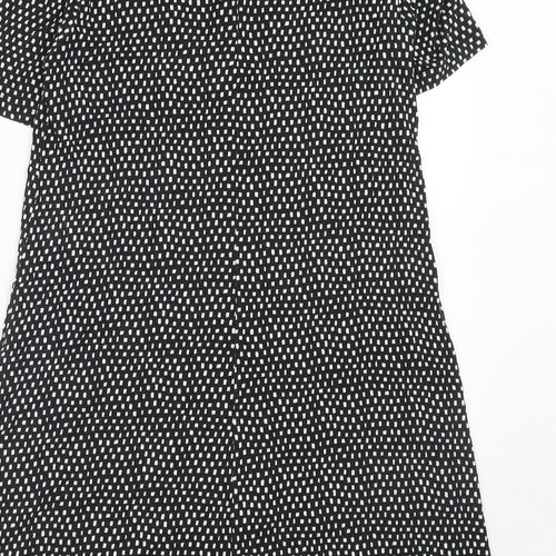 Marks and Spencer Womens Black Geometric Viscose A-Line Size 14 Round Neck Button