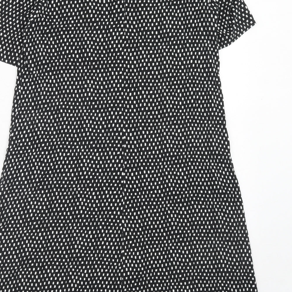 Marks and Spencer Womens Black Geometric Viscose A-Line Size 14 Round Neck Button
