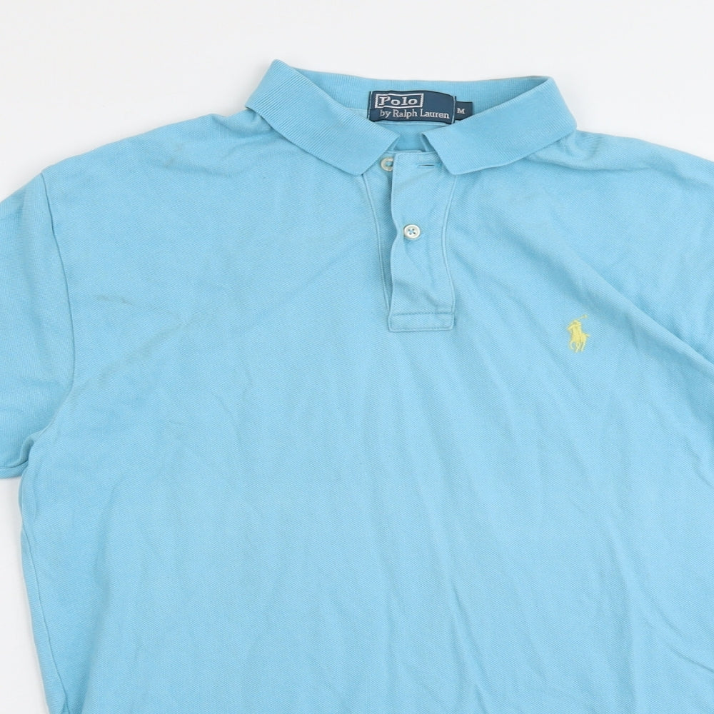Polo Ralph Lauren Mens Blue Cotton Polo Size M Collared Button