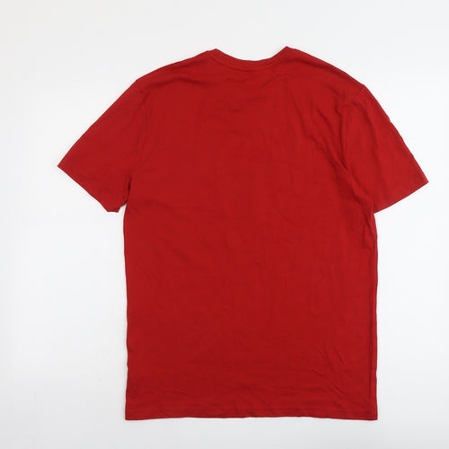 Marks and Spencer Mens Red Cotton T-Shirt Size S Round Neck - Merry Christmas Brew-Dolph Reindeer
