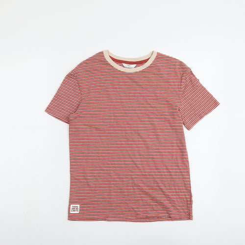 Marks and Spencer Boys Red Striped Cotton Basic T-Shirt Size 11-12 Years Round Neck Pullover