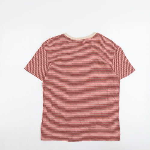 Marks and Spencer Boys Red Striped Cotton Basic T-Shirt Size 11-12 Years Round Neck Pullover