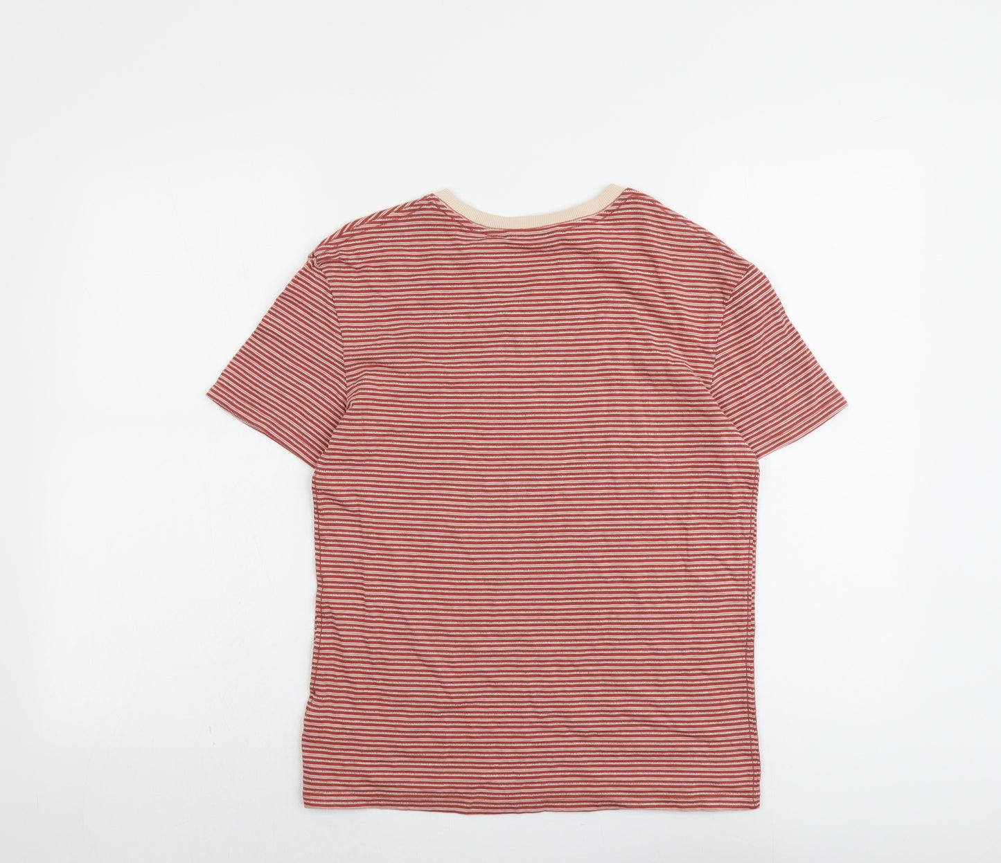 Marks and Spencer Boys Red Striped Cotton Basic T-Shirt Size 11-12 Years Round Neck Pullover