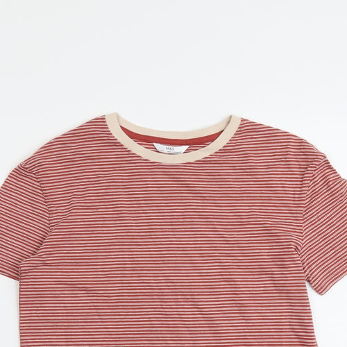 Marks and Spencer Boys Red Striped Cotton Basic T-Shirt Size 11-12 Years Round Neck Pullover