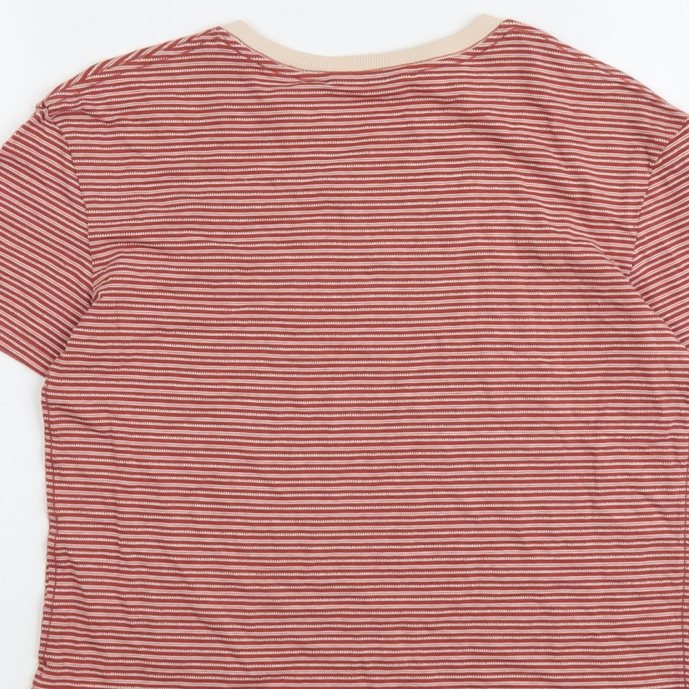Marks and Spencer Boys Red Striped Cotton Basic T-Shirt Size 11-12 Years Round Neck Pullover