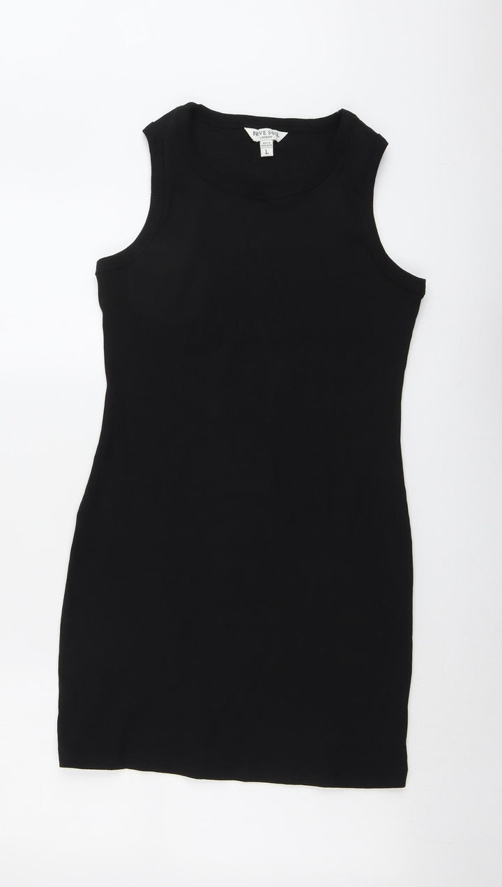 Brave Soul Womens Black Cotton A-Line Size L Round Neck Pullover