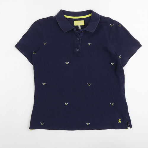 Joules Womens Blue Geometric Cotton Basic Polo Size 10 Collared - Bee Print