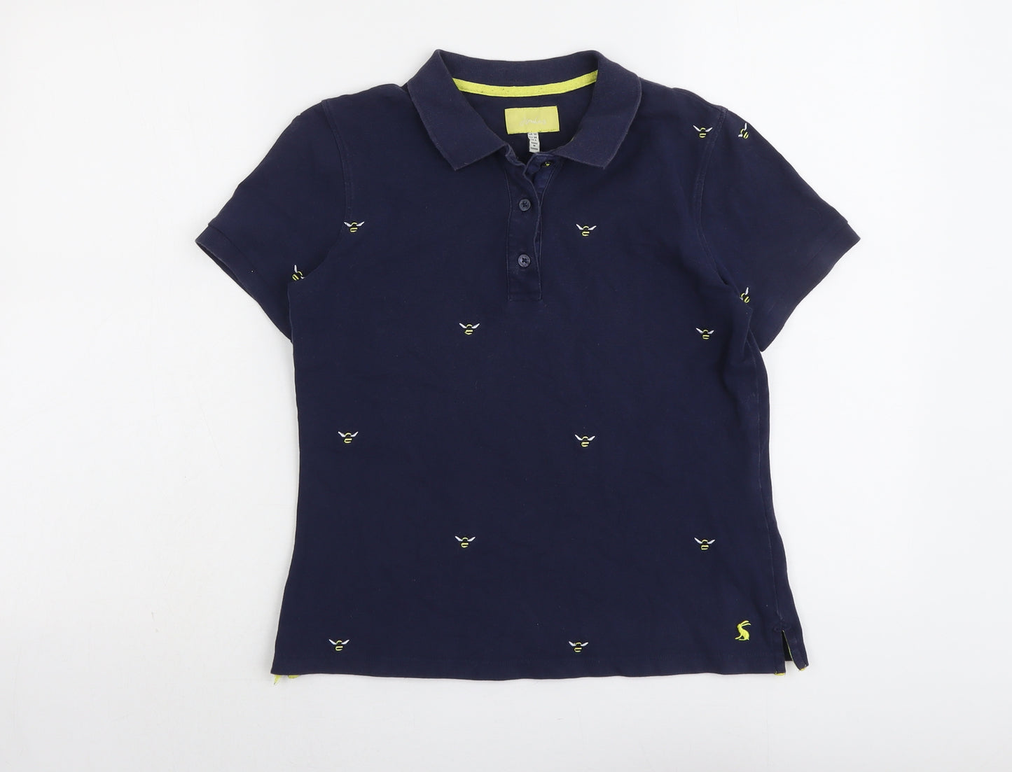 Joules Womens Blue Geometric Cotton Basic Polo Size 10 Collared - Bee Print