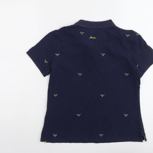 Joules Womens Blue Geometric Cotton Basic Polo Size 10 Collared - Bee Print